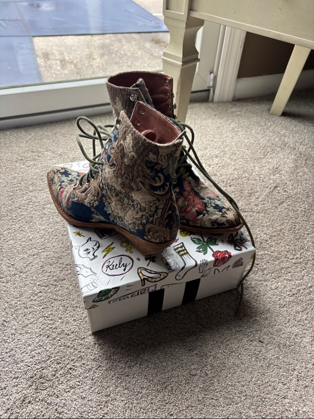 Jeffrey Campbell Multicolor Tapestry Floral Lace-Up Ankle Boots